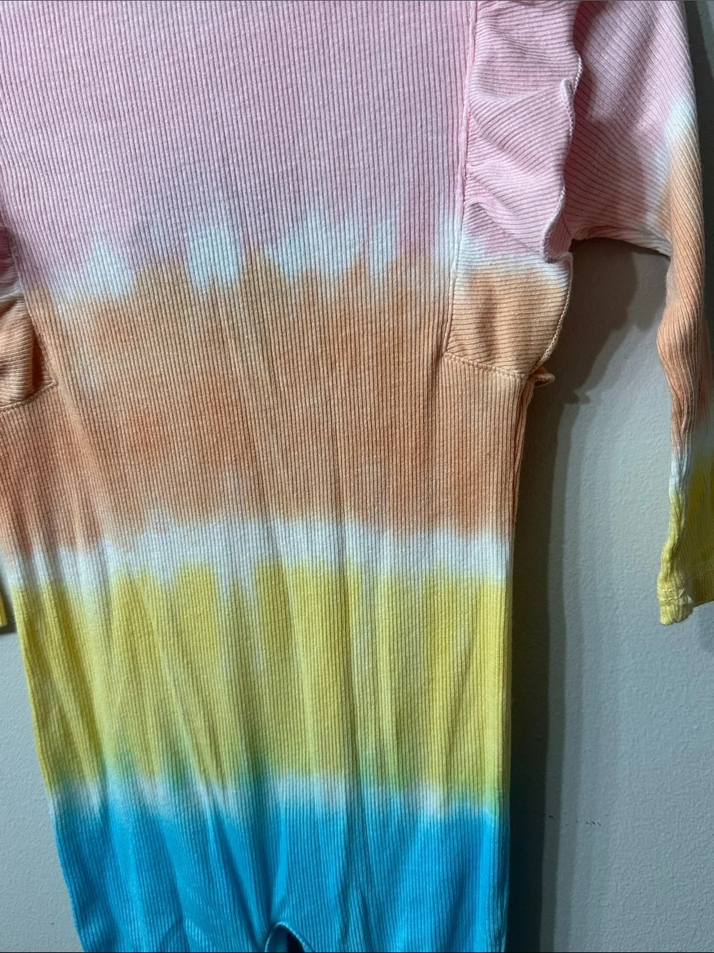 Fairwell Baby Tie Dye Ruffle Romper 12-18M Rainbow Ribbed NWT